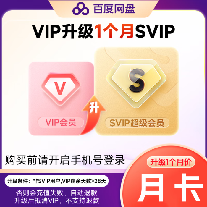 【官方直充】百度网盘VIP升级SVIP会员1个月