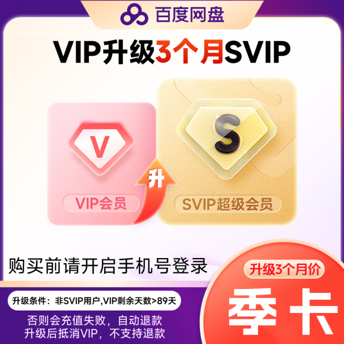 【官方直充】百度网盘VIP升级SVIP会员3个月