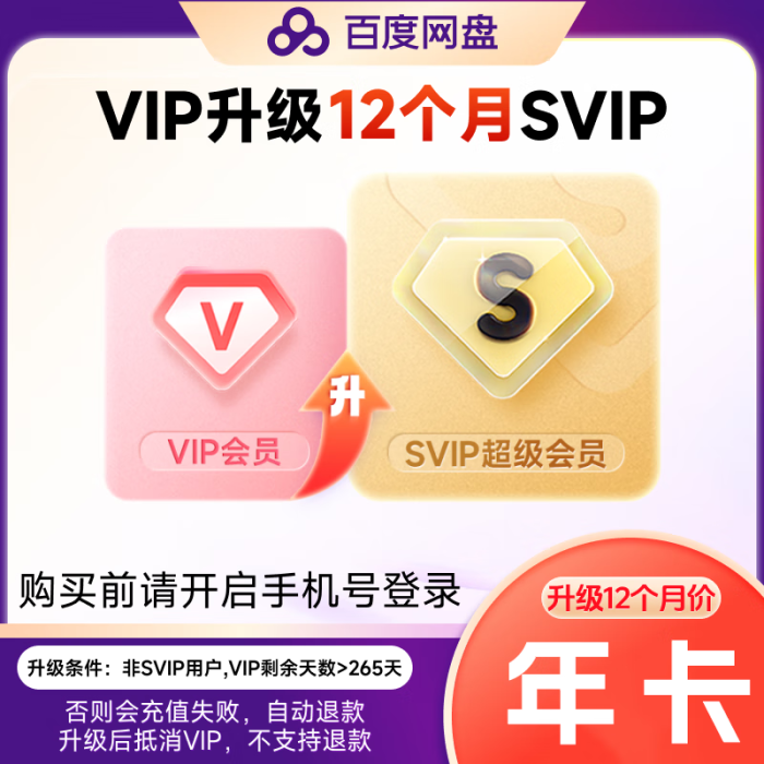 【官方直充】百度网盘VIP升级SVIP会员12个月
