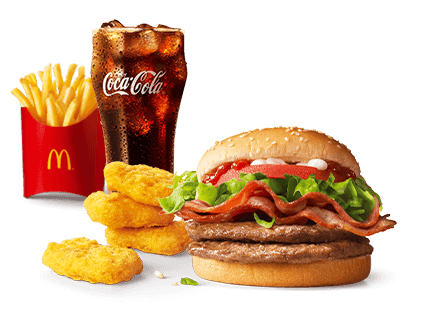 【四件套】培根蔬脆双层牛堡＋脆脆薯条＋2块辣翅＋饮料