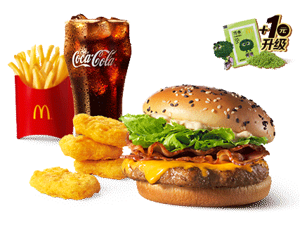 【四件套】培根安格斯＋中薯/洋葱圈＋焦香V翅＋饮料